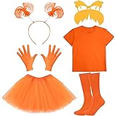 JcHrmers 6Pcs Orange Costume Set Including Orange Tutu Skirt Headband T-shirt Gloves for World Book Day Cosplay Supplies
