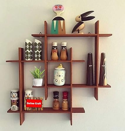 Onlinecraft Wooden Wall Shelf 8 Brown Amazon In Furniture