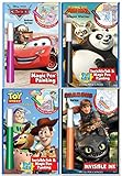 Disney's Characters Magic Pen Painting Activity Books, Set for Boys. Includes: 1 toy story, 1 cars, 1 Kung Fu Panda , 1 dragons, Invisible Ink & Magic Pen Painting