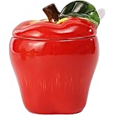 KHGBT Hand-painted Ceramic Fruit Shape Sugar Bowl Spice Jar Seasoning Pot with Lid Spoon (Apple)