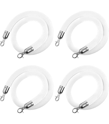 4-Pack Blue Velvet Ropes With Silver Hooks - 6.6 Ft Each, Crowd Control Barrier Ropes