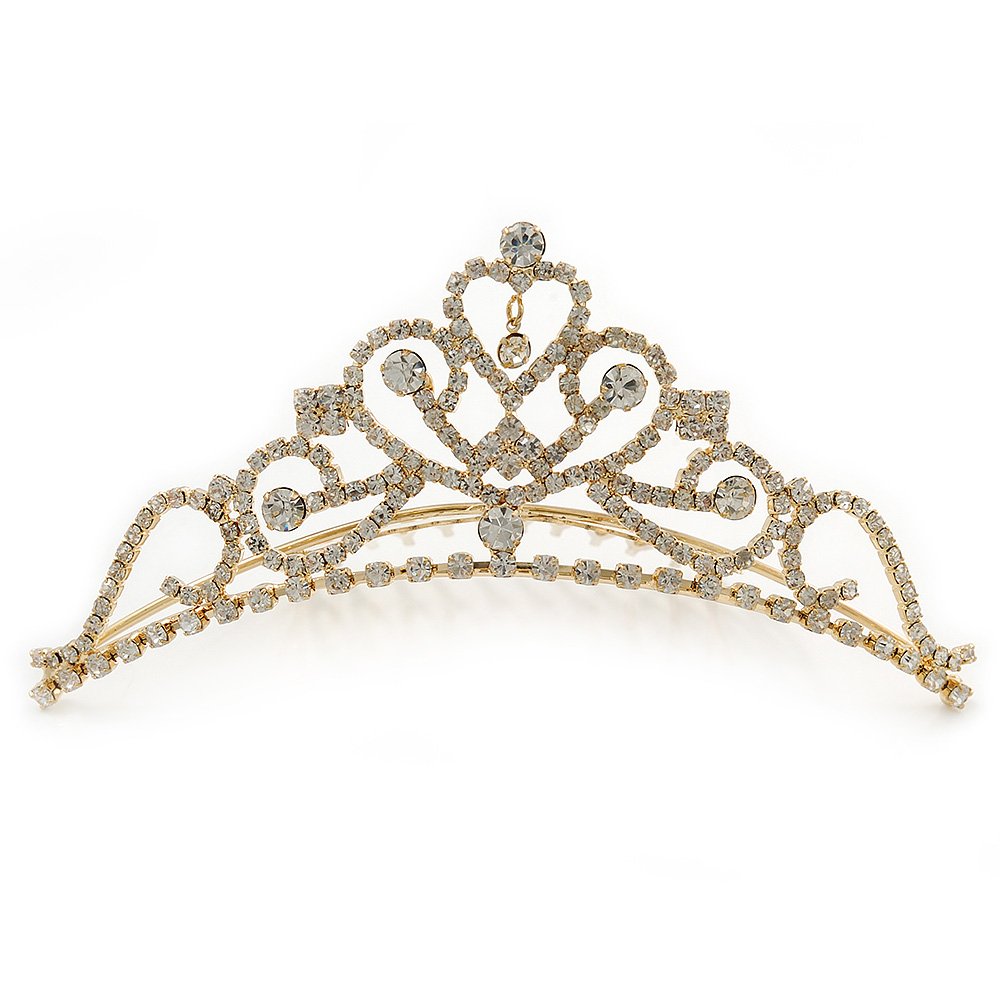 Bridal/Wedding/Prom/Party Gold Plated Diamante Hair Comb/Tiara - 12cm