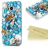 S8 Plus Case,Samsung Galaxy S8 Plus Case 3D Handmade Bling Blue Diamonds Beautiful Mermaid Sea Shells Shiny Sparkle Rhinestone Gems Crystal Clear Full Body Protection Hard PC Cover by Mavis's Diary