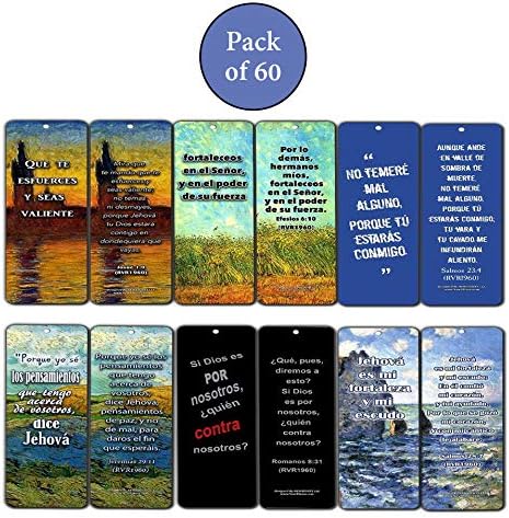 Spanish Bible Inspirational Bookmarks Cards Be Strong (60-Pack)- Jeremías 29:11 Josué 1:9 Salmos 23:4 Sunday School Homeschooling Bible Journal Craft Devocionales Cristianos en Español - Image 3