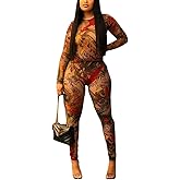 knowfashionstyle Sexy Two Piece Sets for Women Mesh Print See Through Going Out Birthday Clubwear Bodycon Party Pant Set