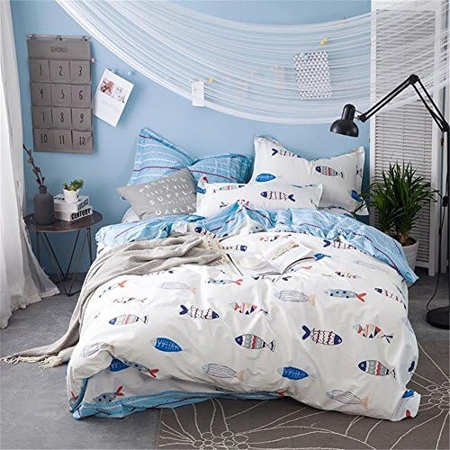 Queen Duvet Cover Set Cotton by Mucalis Ocean Fish Pattern Full Bedding Set Quilt Cover with Hidden Zipper Closure 4 Corner Ties-Soft,Durable,Fade Resistant