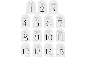 Auch White Arch Acrylic Table Numbers 1-15 with Stand, 5x7" White Arch Acrylic Sign and Holder Wedding Table Numbers for Rece