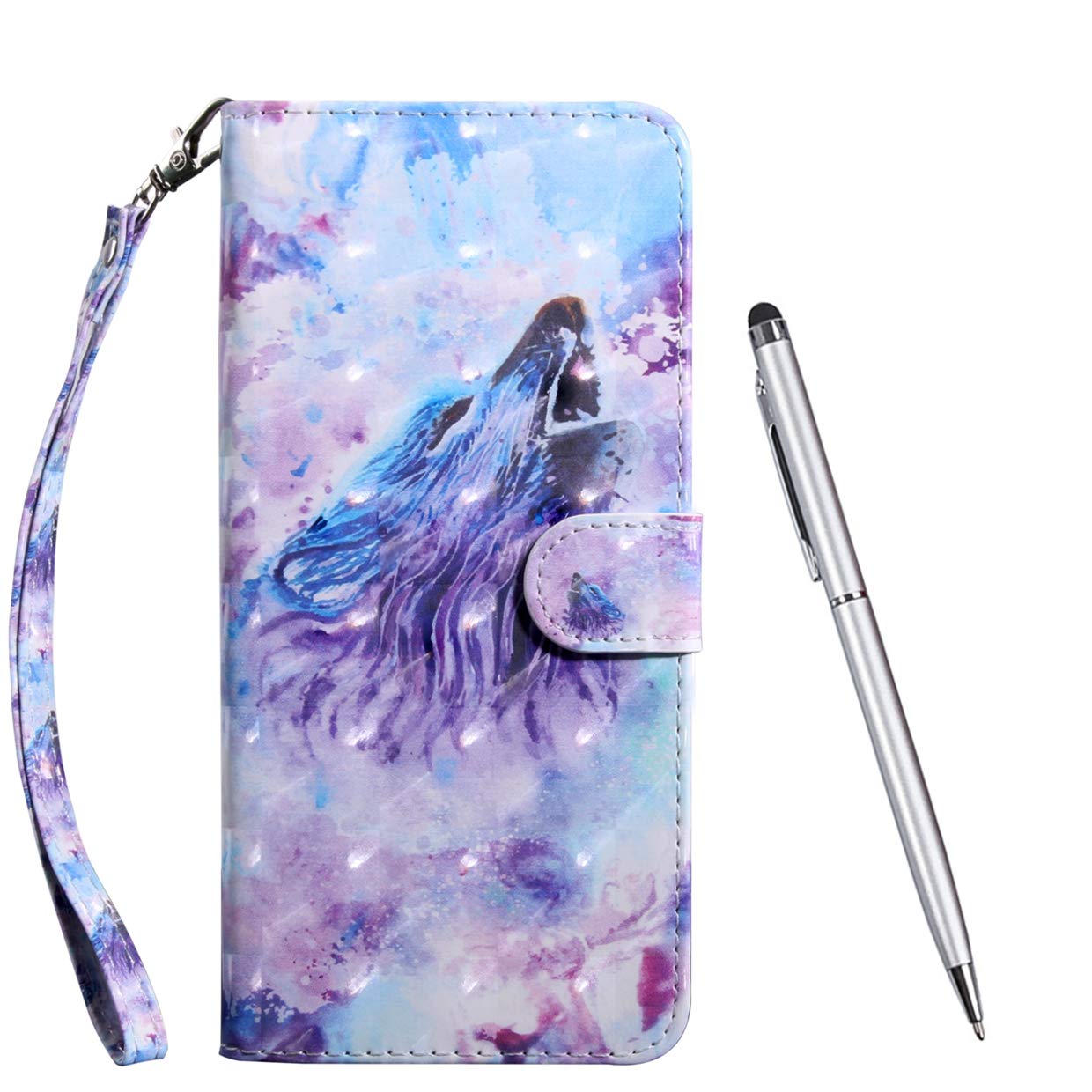 TOUCASA Case for HAW Y6 2019/HONR 8A, [3D Glitter] Bookstyle Wallet Case Retro Luxury Premium PU Leather Shockproof Flip Magnetic Card Slots Folio Protection Case (Wolf) — image 1