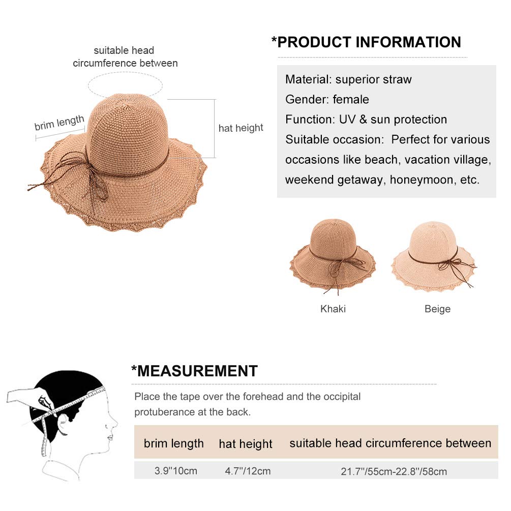 VBIGER Capeline de Paille Femme Chapeau de Soleil Pliable à Bord Large Fille Casquette Visière Anti-UV pour Plage Voyage Vacances