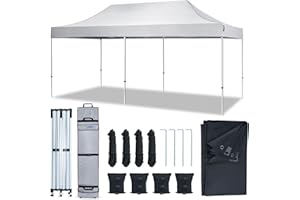 AMERICAN PHOENIX 10x20 Pop Up Canopy Tent Heavy Duty Commercial Shelter for Party, Outdoor Events and Patio Portable Instant Market Gazebo with Roller Bag, Camping Tarp, 4 Ropes and 4 Stakes (White)