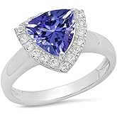 Dazzlingrock Collection Valentine's Day Gift Sterling Silver Trillion Cut Tanzanite & Round White Sapphire Halo Bridal Engagement Ring, Size 7