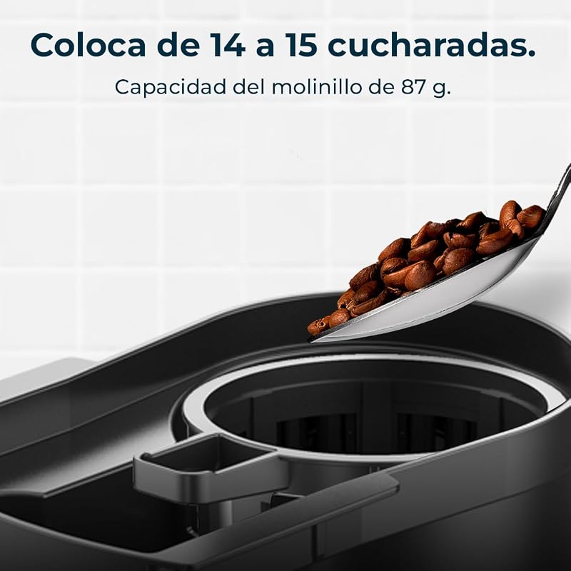 Cafeteras de Goteo Coffee 66 Grind & Drop. 1086 W, Molinillo de Cuchillas, Hasta 12 Tazas, Tecnología Extremearoma, Cafetera de Goteo Digital, En Acero Inoxidable, Apagado Automático