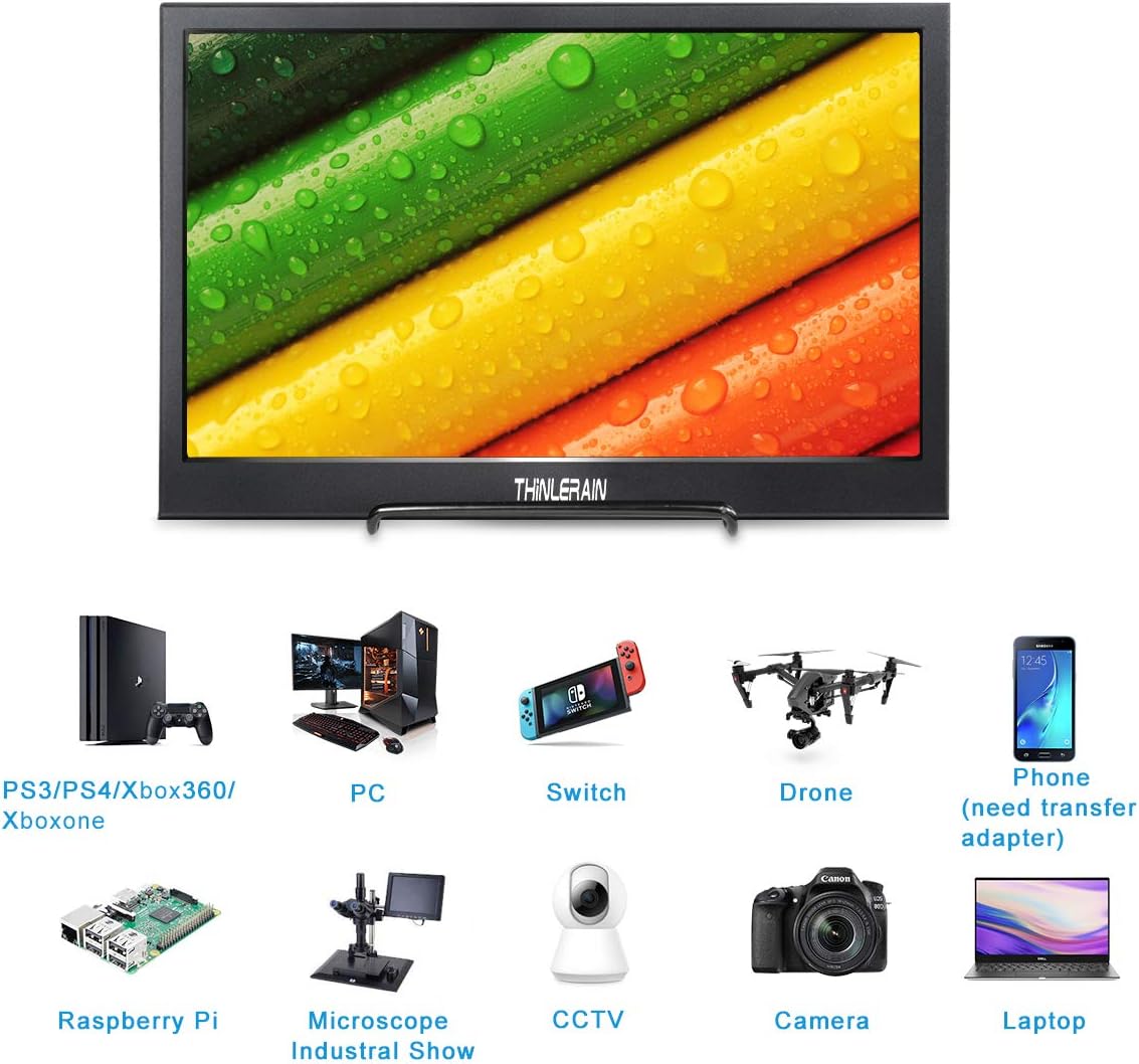 Thinlerain 13.3 Inch Full HD 1920x1080 IPS Screen Ultra Thin Portable Display with HDMI, USB Powered Portable Monitor for Laptop, Mac, Computer, Xbox one, Raspberry pi, ps3 ps4, Built-in Speakers: Computers & Accessories