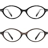 Slocyclub 2pack Oval Blue Light Blocking Glasses for Women Men, Small 90s Retro Oval Frame Bluelight Glasses for Gaming/Computer/Screen(Black and Crystal Smoky Brown)