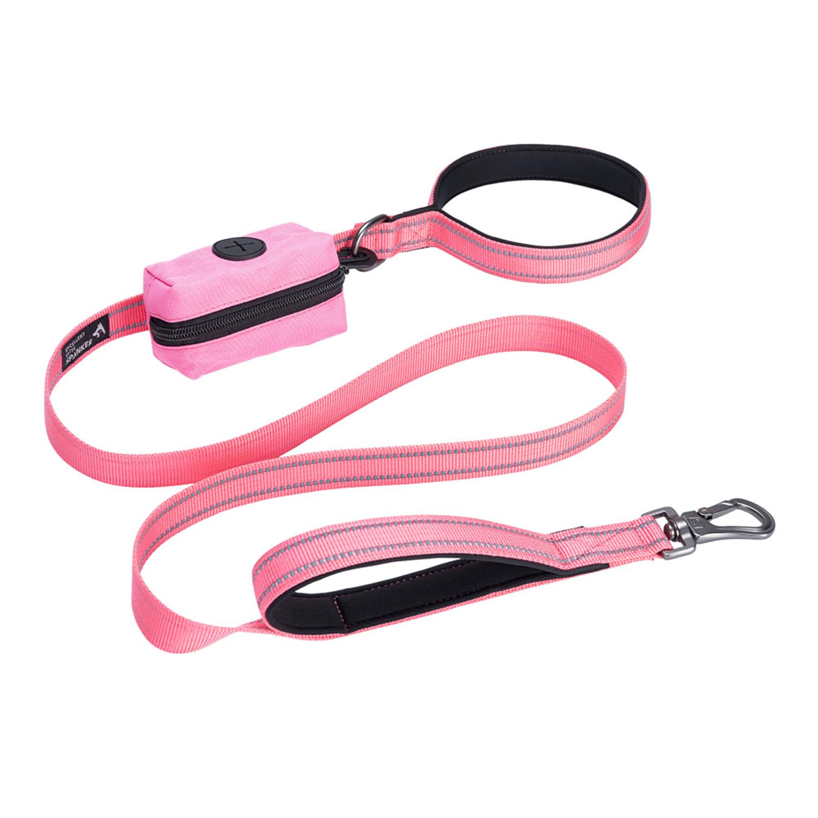 EXCELLENT ELITE SPANKER Reflective Nylon Dog Training Leash Strong Durable Dog Leash 5 Feet Long 1" Wide with Poop Bag Holder for Small and Medium Dog（Pink）
