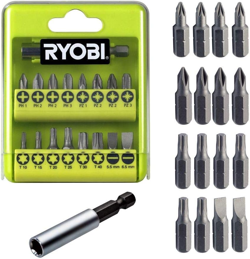 Ryobi RAK17SD Screwdriver Bit Set (17 Piece), Green, Variety Pack