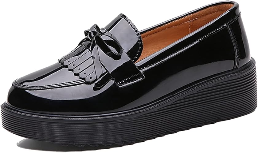 Zapatos de plataforma para mujer, estilo retro, casual, de piel de