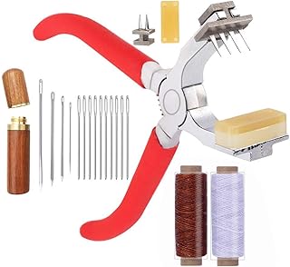 Leder Locher Werkzeug, Leder Nähen Werkzeug, 4mm Silent Leder Locher Stitching Handzange mit Ledernadel Holz Nadel Fall gewachstes Gewinde Leder Handwerk Werkzeug für Gürtel, Riemen, Schuhe, Stoff