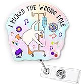 AZGUAMI Funny Nurse Badge Reel – Retractable Cute ID Badge Holder with Alligator Clip for RN, CNA, RT, Healthcare Worker – I Picked The Wrong Pole Appreciation Gift – Nurse Week Accessory