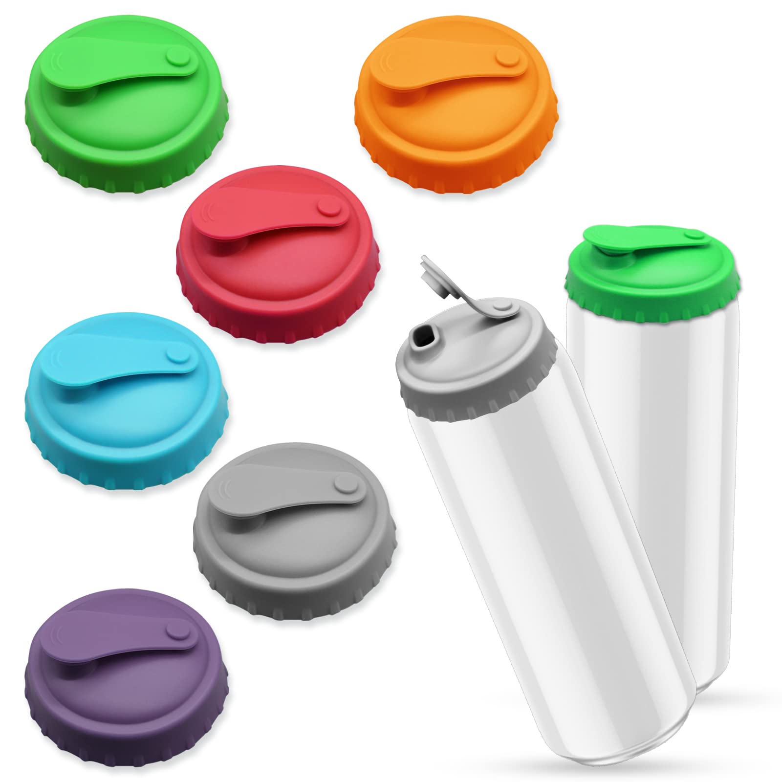 CANIPHA 6Pcs Soda Can Cover Lids, Silicone Lid Protector, Reusable Toppers Top Pop Beer Energy Drink Juice Beverage, Lids 2.1In Standard Cans (Assorted Colors) (MA0421)