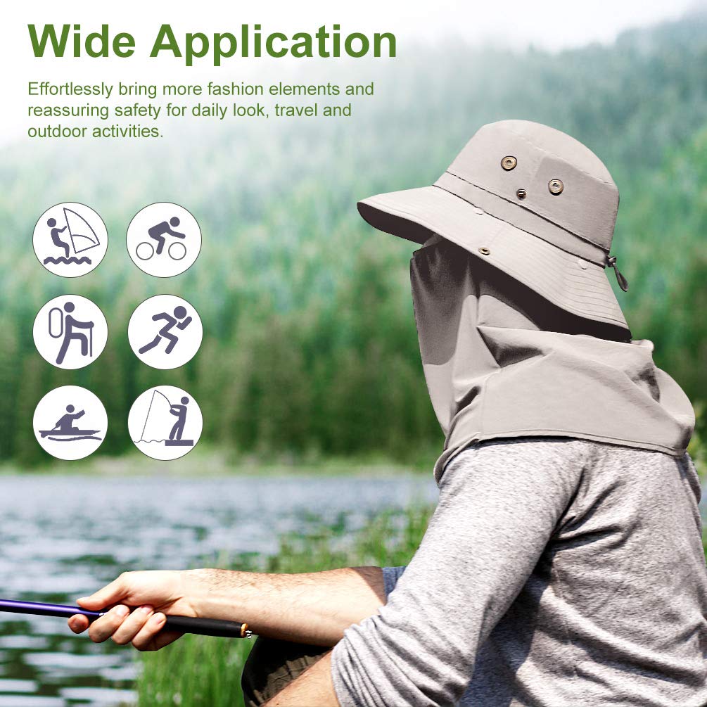 Sun Hat for Men Women Summer Outdoor Sun Protection Wide Brim Bucket Hat Breathable Mesh Fishing Hiking Beach Golf Hat (Khaki)