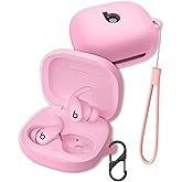 Case for Beats Powerbeats Fit Earbuds 2025, FJIASTB Soft Silicone Protective Cover with Carabiner and Lanyard, Shockproof (Pink)