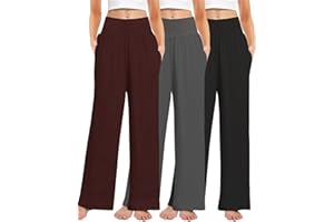 Kivdol 3PACK Women's Casual Loose Wide Leg Cozy Pants Yoga High Waisted Sweatpants Comfy Lounge Pants with Pants with Pockets
