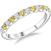 RANDES Birthstone Rings Eternity Band 925 Sterling Silver/Yellow Gold-Plated Created Gemstone Stackable Wedding Band 2.7mm Thin Half Eternity Rings for Women Size 6 to 10