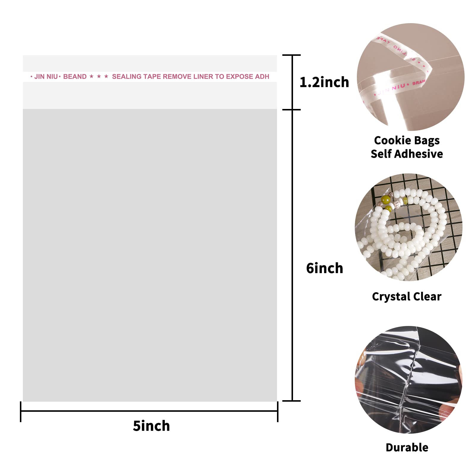 SUREHOME Cookie Bags with Seal, 200 Pcs 5x6 Inch Clear Self Sealing Cellophane Bags for Cookie Packaging Resealable Cello Treat Bag Plastic Individual Cookies Bag for Gift Giving Favors Candy Wrappers