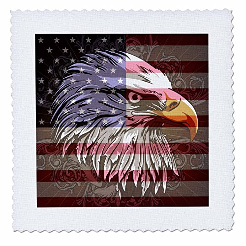 3dRose qs_116181_4 Ornate Patriotic Bald Eagle and USA American Flag Pride Great for Fourth of July Independence Day Quilt Square, 12 by 12-Inch