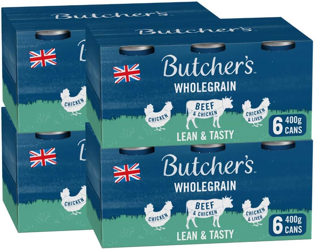 BUTCHER'S Lean and Tasty Low Fat Recipes Wet Dog Food Tin Cans Variety pack, 9.6kg (24 x 400g), Wholegrain Tins, 9.6 kg (Pack of 1)