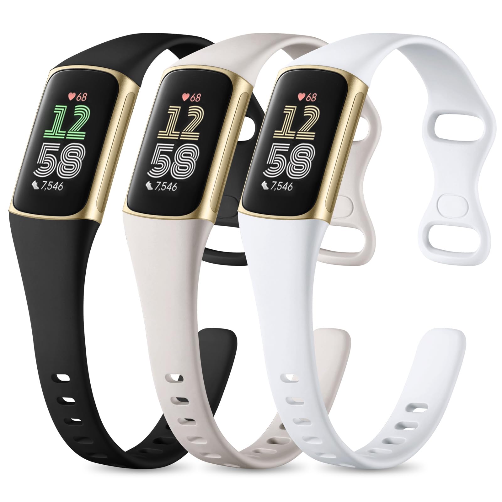 CeMiKa Silicone Slim Strap Compatible with Fitbit Charge 5/6, Soft Breathable Sport Bands, Waterproof Adjustable Wristband for Women & Men