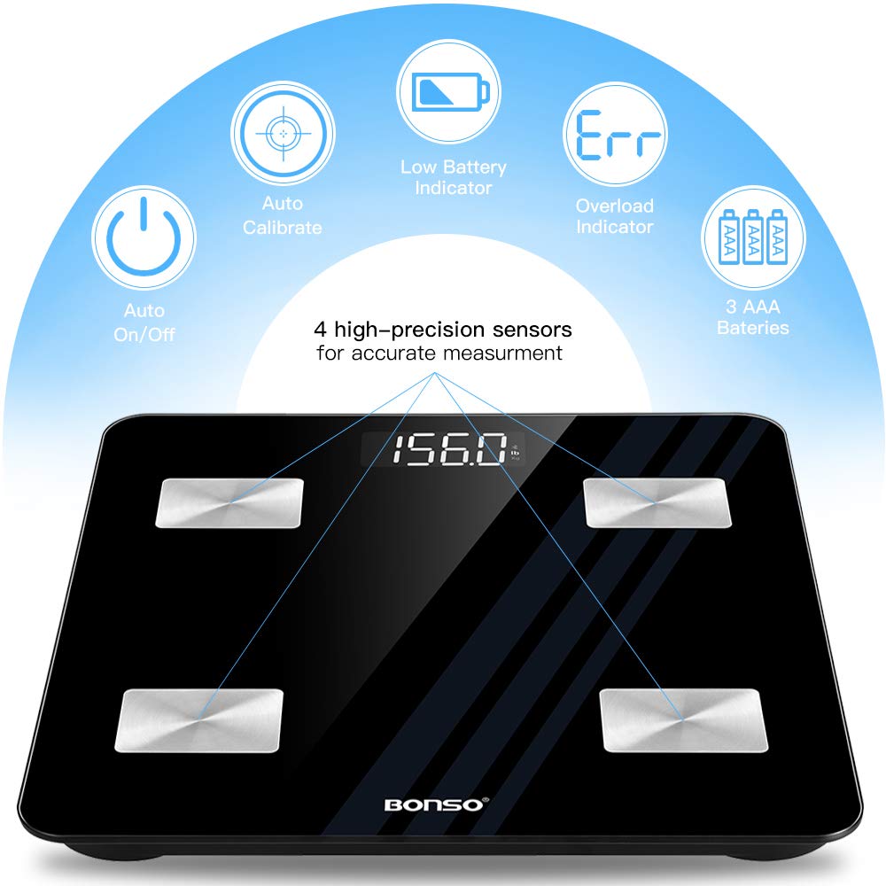 BONSO BMI Smart Scales Digital Weight and Body Fat, Bluetooth Body Composition Analyzer, Bathroom Body Weight Scales Most Accurate, Scales for Body Weight and Fat with Smartphone App (400lbs): Industrial & Scientific