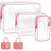 WALLFID 3PCS Waterproof Clear Insert Bag for X Large Bogg Bag Accessories,Waterproof Design,Transparent Travel Toiletry Brush Organizer for Beach Tote Bag,Three Sizes a Set (Pink)