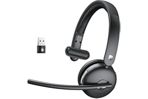 DYTOLE Wireless Headset with Mic for Work, 70H Battery & AI Noise Cancelling, Bluetooth 5.3 Headsets with Mute Function, Single-Ear Wireless Headset & USB Dongle, Fit for PC/Laptop/Teams/Skype/Call Center