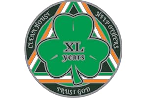 Green Shamrock Recovery Medallion in Years 1-50 Serenity Prayer in Gaelic on Rear (Year 40)