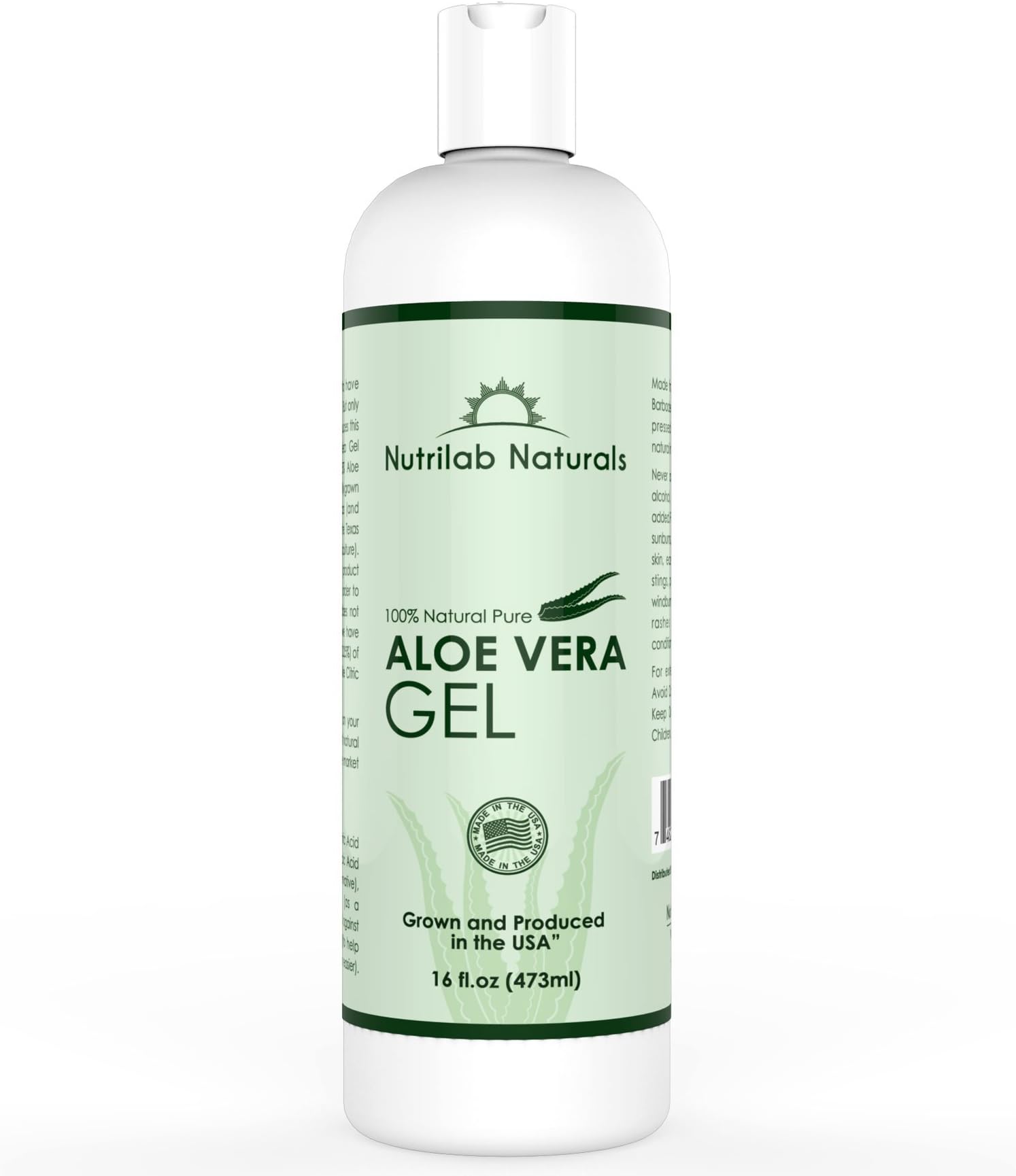 Aloe Vera Gel, HUGE 16 Oz. From Organic, Cold Pressed Aloe By Nutrilab Naturals. All Natural Ingredients. Use For: Eczema, Sun Burn, After Sun, Bug or Insect Bites, and more! Our Aloe Is Rich In Vitamins A, E, C, and B Vitamins Which Nourish The Skin - **The Aloe Vera is grown and bottled in the USA & Is Certified Organic By The Texas Department Of Agriculture**