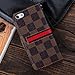 RAYTOP® Luxury Brand Designer Brown Checks Synthetic Leather Cases for Apple iPhone 5 5s Folding Flip Covers Plaid Checkered Striped Gold Logo Top Rated Quality Men Guys Gift Cheap