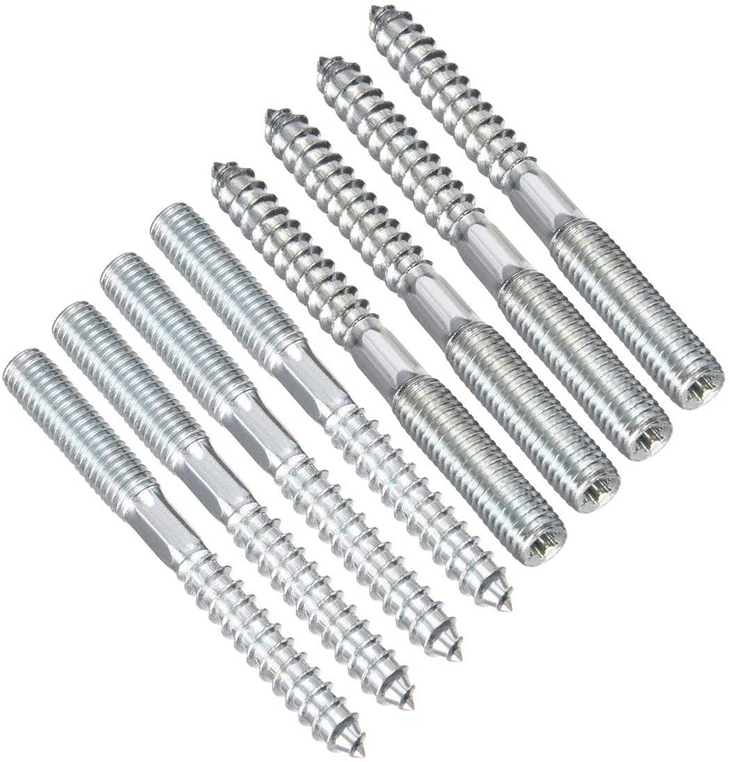 TERF M10 (10mm) X 110mm Wood to Metal Screw Dowels Hanger Double Headed Bolts Dowel For Woodworking Connector Joining Furniture Legs Professional Carpenters DIY and Craft Projects - Pack of 8, Silver