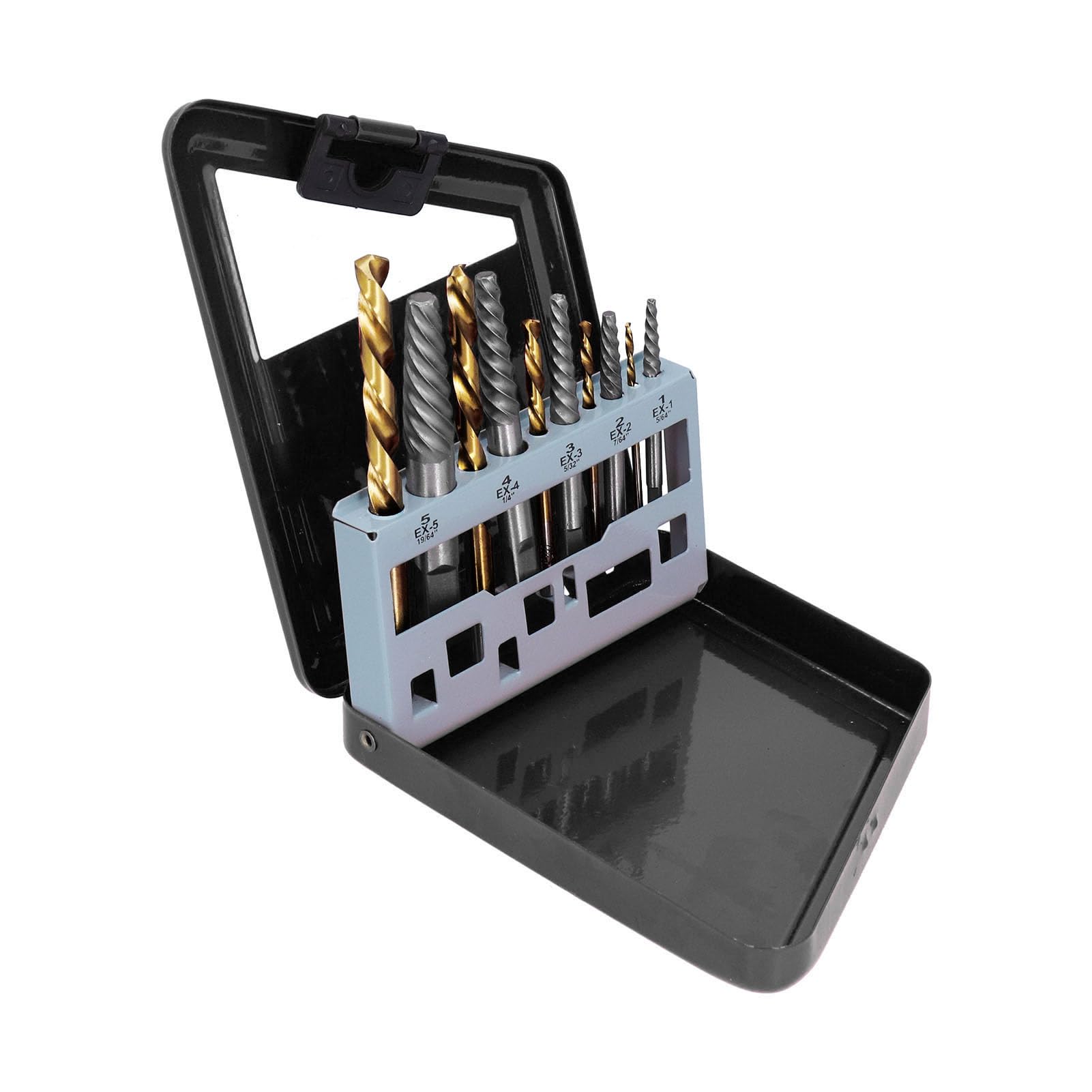 Hyuduo 10-Piece Screw Extractor/Drill Bit Set, Spiral Flute Extractor Set Broken Bolt Remover, Hss, Easily Remove Stripped Or Damaged Screws(Black Tin Box),Broken Wire Extractor