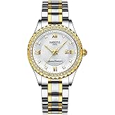 NIBOSI Women's Two-Tone Diamond Watch - Luxury Dress Stainless Steel Waterproof Analog Quartz Wristwatch With Date and Luminous Display