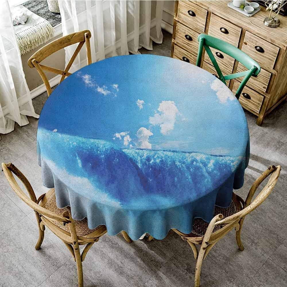 ScottDecor Tassel Tablecloth Waterfall Niagara Falls and Clear Sky Landscape Image Majestic River Nature Theme Artistic Print Blue Picnic Round Tablecloth Diameter 70"