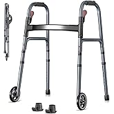 Folding Walker for Seniors, Rolling Walker with 8 Height Adjustments, One-Hand Folding, 300lbs Capacity, Lightweight Aluminum Front Wheel Walker for Elderly Adults and Handicap