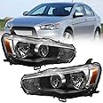 Sunhua Headlight Assembly Compatible with 2008-2017 Mitsubishi Lancer EVO X, Front Head Lights Headlamp Assembly Clear Lens & Black Housing Left & Right, Bulbs Not Included