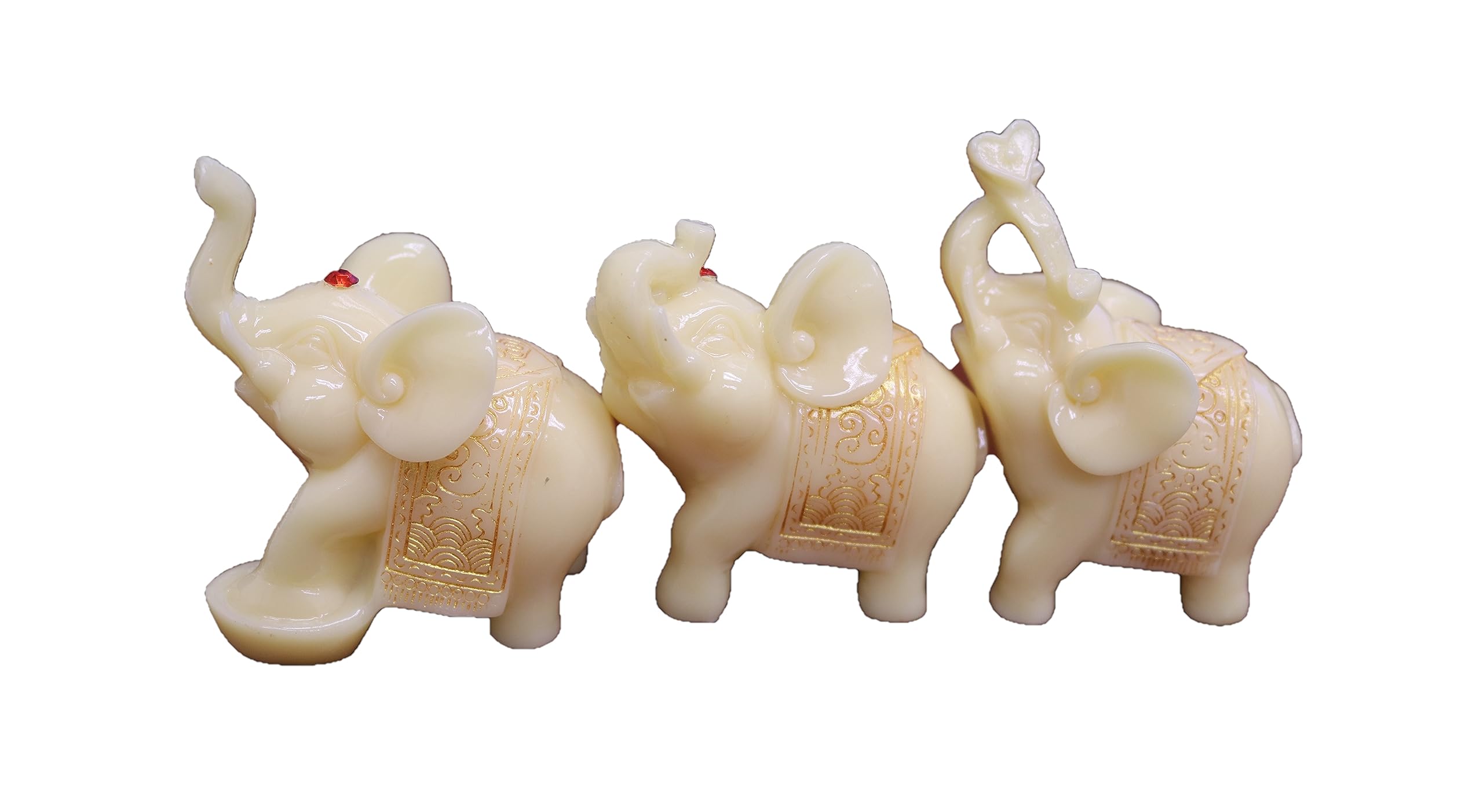 We pay your sales tax Feng Shui Set of 3 Elephant Statues Wealth Lucky Figurines Home Decor Housewarming Congratulatory Gift (Yellow Jade)