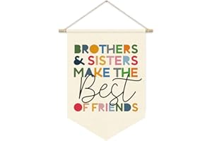 CEBTHN Colorful Kids Room Wall Hanging Pennant Banner Flags, Playroom Decor, Brothers and Sisters Make the Best of Friends Canvas Wall Banner for Nursery Toddler Little Boy Girl Bedroom Playroom Decor
