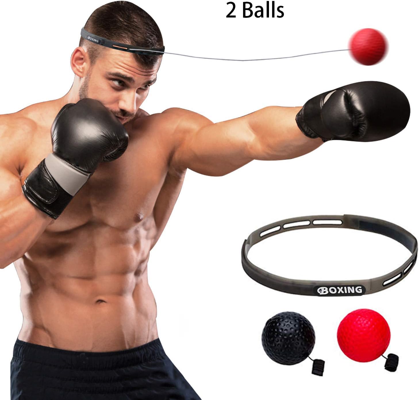 Cypin Boxing Reflex Ball 2 Difficulty Level Boxing Speed Head Balls with Adjustable Headband for Speed Hand Eye Coordination Training Boxing Focus Punching Improvement Fitness