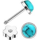 Enticera G23 Titanium Handmade Turquoise Stud Earrings for Sensitive Skin Hypoallergenic Women Flat Back Nap Earrings Studs 20G Screw Back Cartilage Stud Earrings