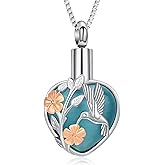 XSMZB Cremation Ashes Jewelry Hhummingbird Flower Urn Necklace for Ashes Human Pet Funeral Memorial Pendant Heart Moonstone Keepsake