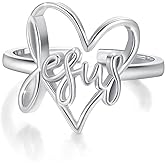 Jesus Ring,Jesus Faith Rings S925 Sterling Silver Adjustable Heart King of Kings Jesus Faith Cross Inspiring Christian Faithful Christian Band Ring for Women